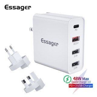 Essager 48W 4 Port Multi Quick Charge 3.0 USB Charger PD USB Type C QC3.0 Wall Fast Phone Charger