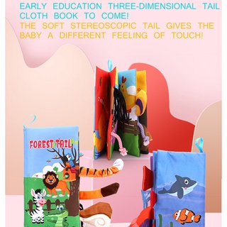 【 Ready Stock】LMT - Animal Tail Cloth Book Sound 3D Books Soft Reading Cloth Baby Educational Toy