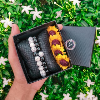 Distance Bracelet Onyx and Howlite - Free Gift Box - Couple Bracelets - Gemstone