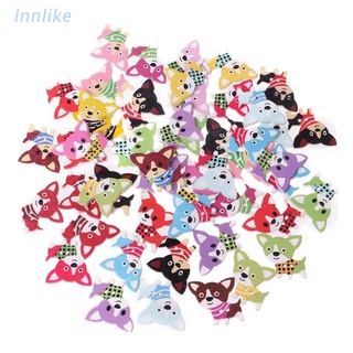 INN 50pcs Mixed Wooden Mult-color Dog Buttons Sewing Scrapbooking Craft 2 Holes 25mm