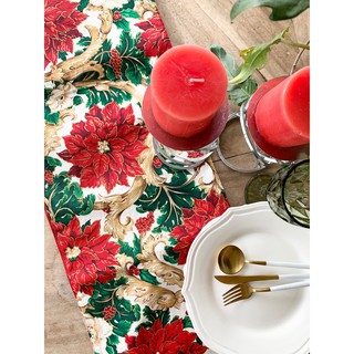 Poinsettia Christmas theme table runner (FULL)