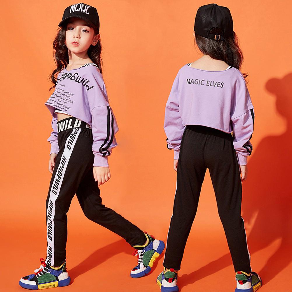Kids Girls Hip Hop Set Crop Top Jogger Pants Terno Streetwear Jazz Dace Costume Stage Performance Clothing