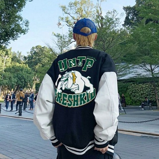 American baseball uniform Street Bulldog print men's 2021 new fashion loose Korean Baseball Jacket for men and women