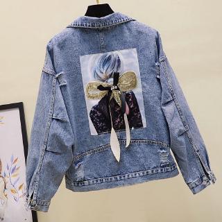korean women denim jacket spring autumn batwing sleeve short coat female streetwear jeans outwear