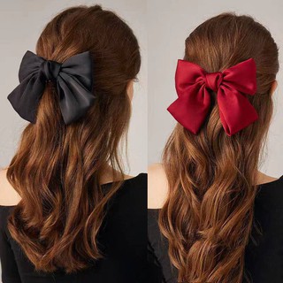 Big Bow Hair Barrettes 8 Inch Satin Solid Hair Bow Handmade Ribbon Bowknot Hair Clips for Women