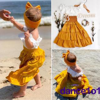 ♨♨-Summer Baby Girl Off Shoulder Ruffle T-shirt Crop Tops+ High Waist Skirt Outfits Set