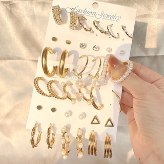 Pearl Earring Set Crystal Tassel Elegant Oversized Stud Earrings Women Jewelry Fashion Accessories