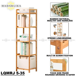 Maharlika LQMRJ 5-35 Multi-Layer Bamboo Wooden Bookshelf Open Shelf Bookcase Floor Standing Storage (1)