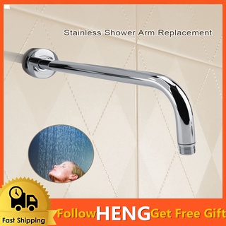 【High Quality】Hengyu Extra Long Stainless Steel Shower Rain Head Arm Replacement Flange Set Wall Fixed Chrome shower extension pipe(43cm) Wall Shower Head Arm Extension Pipe Long Stainless Steel Bathroom Home