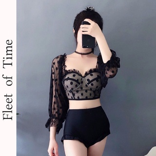 Swimsuit female split long sleeve sexy cover belly show thin 2021 new fashion fairy model cute conservative swimsuit