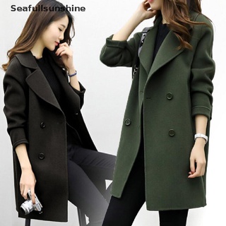 Seaf> Women Winter Woolen Long Coat Casual Solid Slim Jackets Warm Overcoat Outwear well