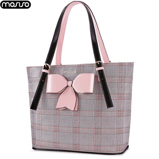MOSISO Fashion PU Laptop Bag with Bowknot Large Capacity Laptop Briefcase Handbag 13 14 15 inch Tote