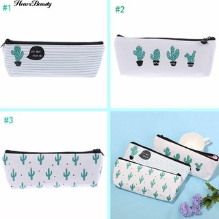COD♠™ Supply Stationery Pencil Case Canvas Green Cactus Print Cosmetic (3)