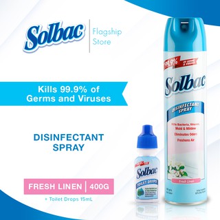 Solbac Fresh Linen Disinfectant Spray 400g with Solbac Toilet Drops 15ml