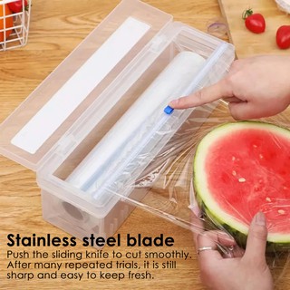 Plastic Food Wrap Dispenser With Slide Cutter Adjustable Cling Film Cutter Preservation Foil Storag0