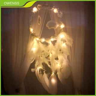 &owens&Flowers Clouds Feathers Dream Catcher LED Light String Bedroom Hang Pendant