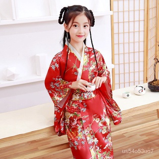 Children Kids Traditional Japanese Kimono Yukata Girls Princess Dress Performance Temperament Cute F