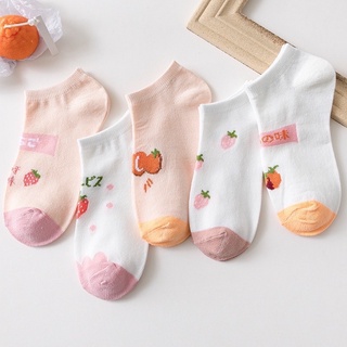 COD☑️5Pairs/Set Korean Fashion Orange Women Socks Casual Cotton Short Socks