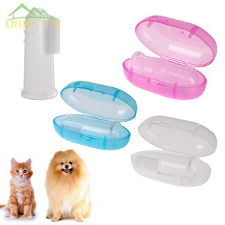 orietta♛Pet Finger Toothbrush Silicone Dog Tooth Cleaner Cat Teeth Cleaning + Storage Box