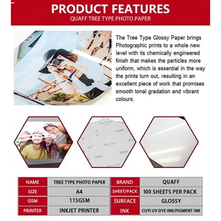 New products❀115gsm QUAFF Photo Paper A4 Size , Inkjet Glossy Photo Paper (100 sheets / pack)