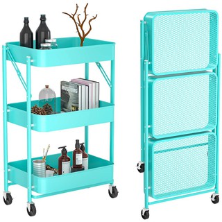 E. (METAL)3 layers Free Installation Rolling trolley Instant Use Foldable Metal Storage Push Cart