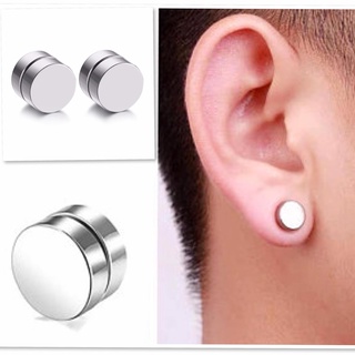 1Pair Round Silver magnetic punk non no piercing Barbell clip Magnet earring
