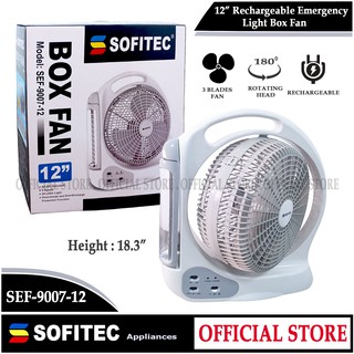 Sofitec Rechargeable Desk Fan Multi-Angle Big Fan Emergency LED Light Lamp Portable Fan SEF-9007-12