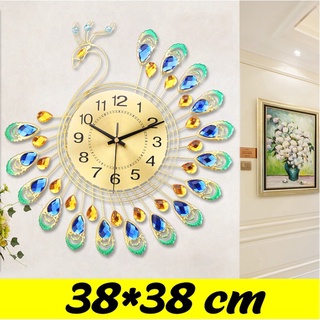 Ready Stock 38X38 cm European Style Peacock Wall Clock Metal Wall Art Home Study