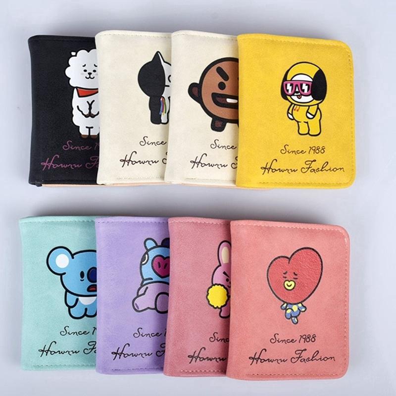 Kpop Bts Bt21 Wallet Corduroy Cartoon Short Folding Wallet Coin Wallet Purses Mini Kawaii Bags
