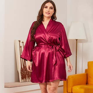 Women's Plus Size Satin Robes Short Silky Bathrobes Bridesmaid Party Dressing Gown 78GQ