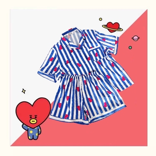 BTS BT21 Sleeping Pajamas Casual Short Sleeve and Pants Set Boy and Girl Summer/Spring Home Wearing