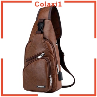 [COLAXI1] Men PU Leather Sling Bag Shoulder Chest Pack Crossbody Bag Outdoor Black (1)