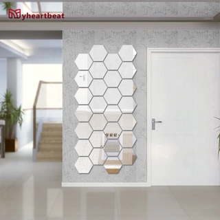 12PC Modern Creative 3D Silver Mirror Geometric Hexagon Acrylic Wall