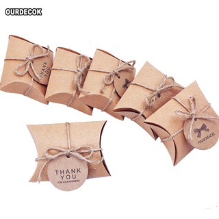 50pcs/Lot Cute Kraft Paper Pillow Candy Box Wedding Favors Gift Candy Boxes With Tags Home Party
