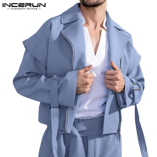 INCERUN Men Western Style Casual Irregular Zipper Up Long Sleeves Solid Color Jacket