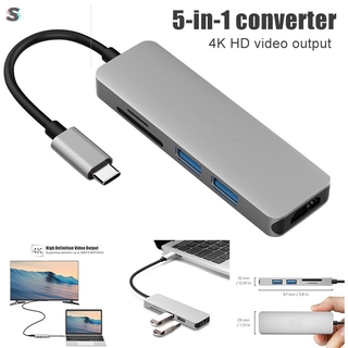 USB-C Hub HDMI Adapter 5 in 1 Dongle USB Type-C to HDMI Card Reader 2 Ports
