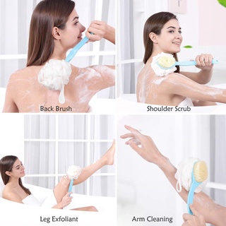 Double-sided Bath Brush with Long Handle and Soft Hair on The Back Hangable
