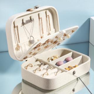Universal Jewelry Organizer / Travel PU Fibre Jewelry Display Box / Double layer Portable Jewelry Box /Button Leather Storage Zipper /Small Simple Jewelry Storage Box