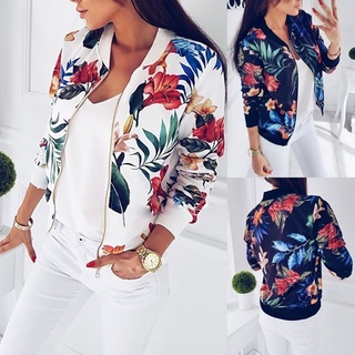 Women's Fashion Summer Casual Printing Long Sleeve Flowers Baseball Uniform Jacket Coat Sports & Outdoors Zipper Tops