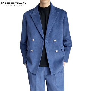 INCERUN Men's 3Colors Corduroy Fashion Long Sleeved Double Breasted Blazer (1)