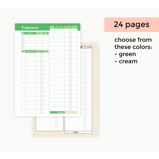 A5 Expense Tracker Inserts (6 Ring Binder) - 120gsm paper, loose leaf, planner inserts