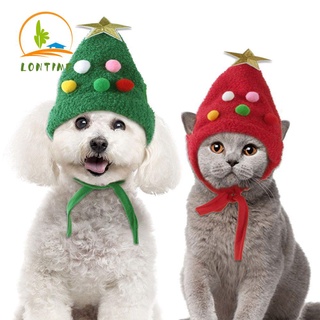 LONTIME Cute Pet Cap Christmas Tree Shape Windproof Hat Christmas Pet Hat Funny Cat Headgear Triangle Scarf Hats Party Dog Headgear Funny Clothes Winter Warm Hats ​/Multicolor