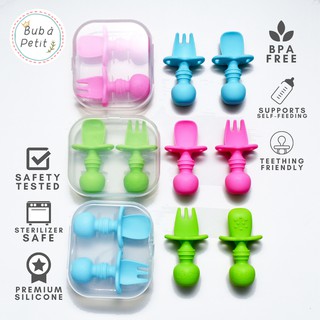 Silicone BPA Free Spoon Fork Baby Led Weaning Utensils Teether Infant Toddler Feeding Training Child
