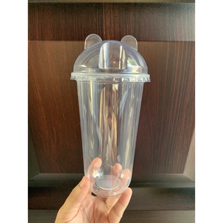 Milk Tea Plastic U Cup 22oz with Bear Clear Lid 95mm - 15pcs