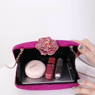 【Local Stock】Velvet Clutch Bag for Women Luxury Designer Purse and Handbag Diamond Flower Lock El