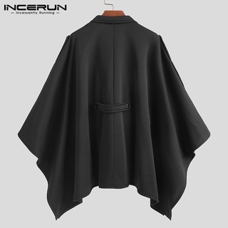 INCERUN Men Casual Bat Sleeve Cape Black Loose Lapel Coat (5)