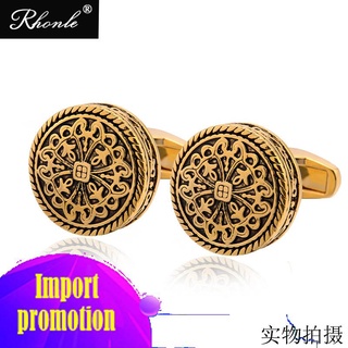 ▣Round gold vintage engraving pattern cufflinks men s and women French shirt buttons silver cuff nai