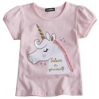 [NNJXD]Pink Kids Baby Girl Unicorn Pattern Comfy T-shirt Children Party Tee Tops