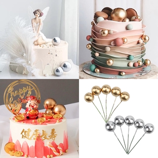 10PCS Cake Topper Gold and Silver Wishing Ball Party Supply Birthday Cake Dessert Decor Ornaments (1)