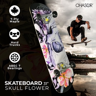 Chaser 31" Wooden Maple Skateboard (6120)-Floral Skull